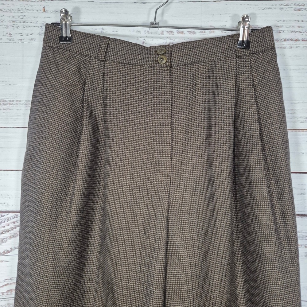 Harve Benard Petite 100% Wool Brown Houndstooth Pleated Dress Pants Size 14P - Picture 2 of 9